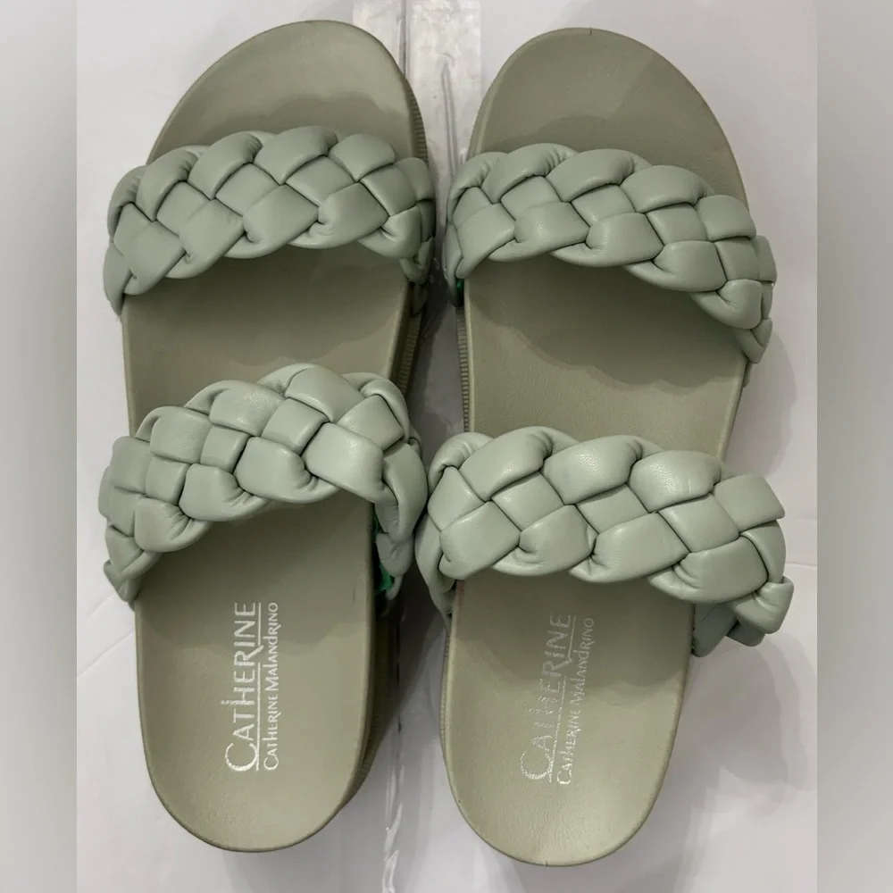 Catherine Malandrino Women Double Strap Green Sandals Size 9 Summer Beach Vacay
